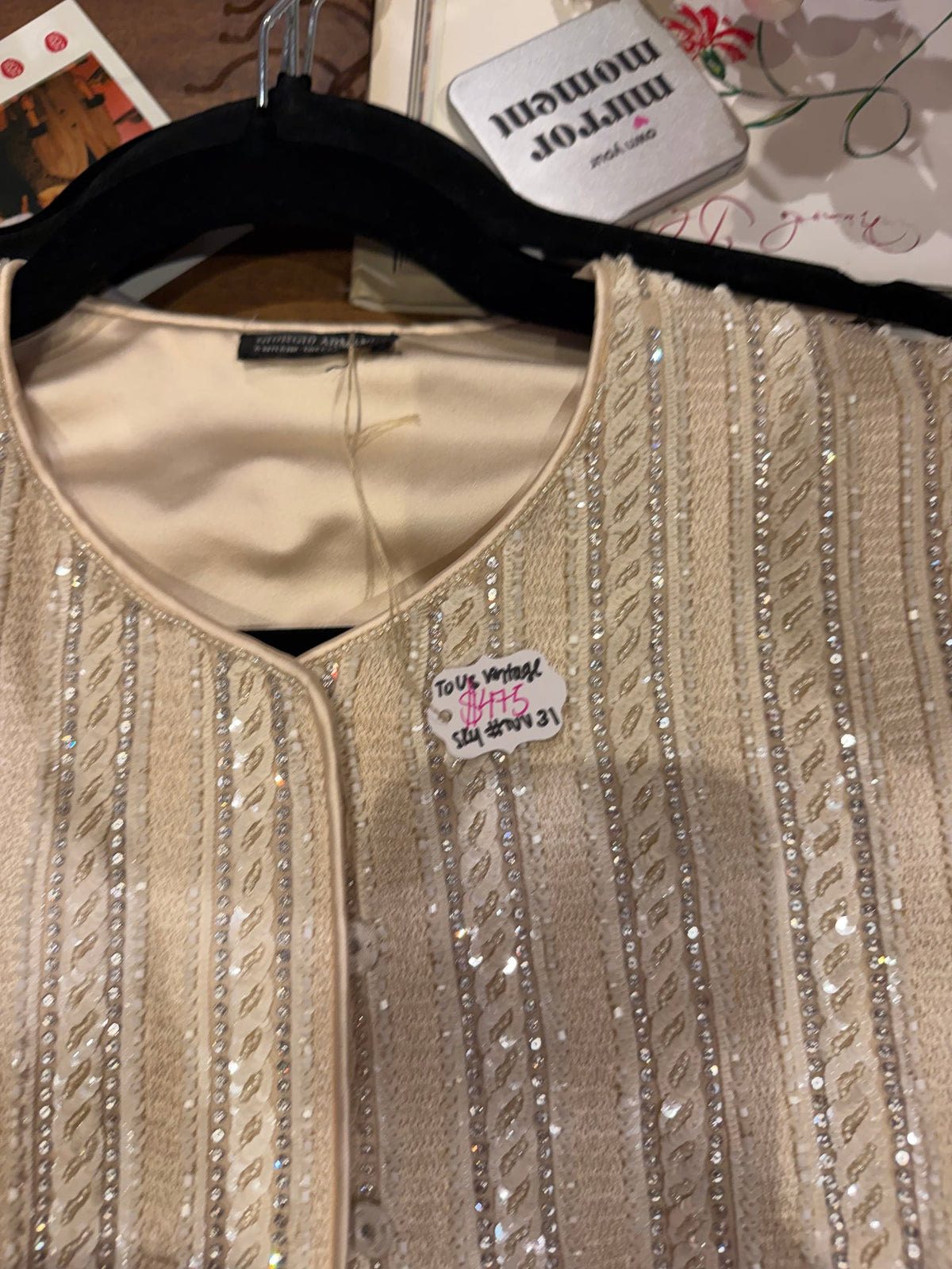 Stunning Giorgio Armani White Beaded Cropped Sleeveless Evening Jacket