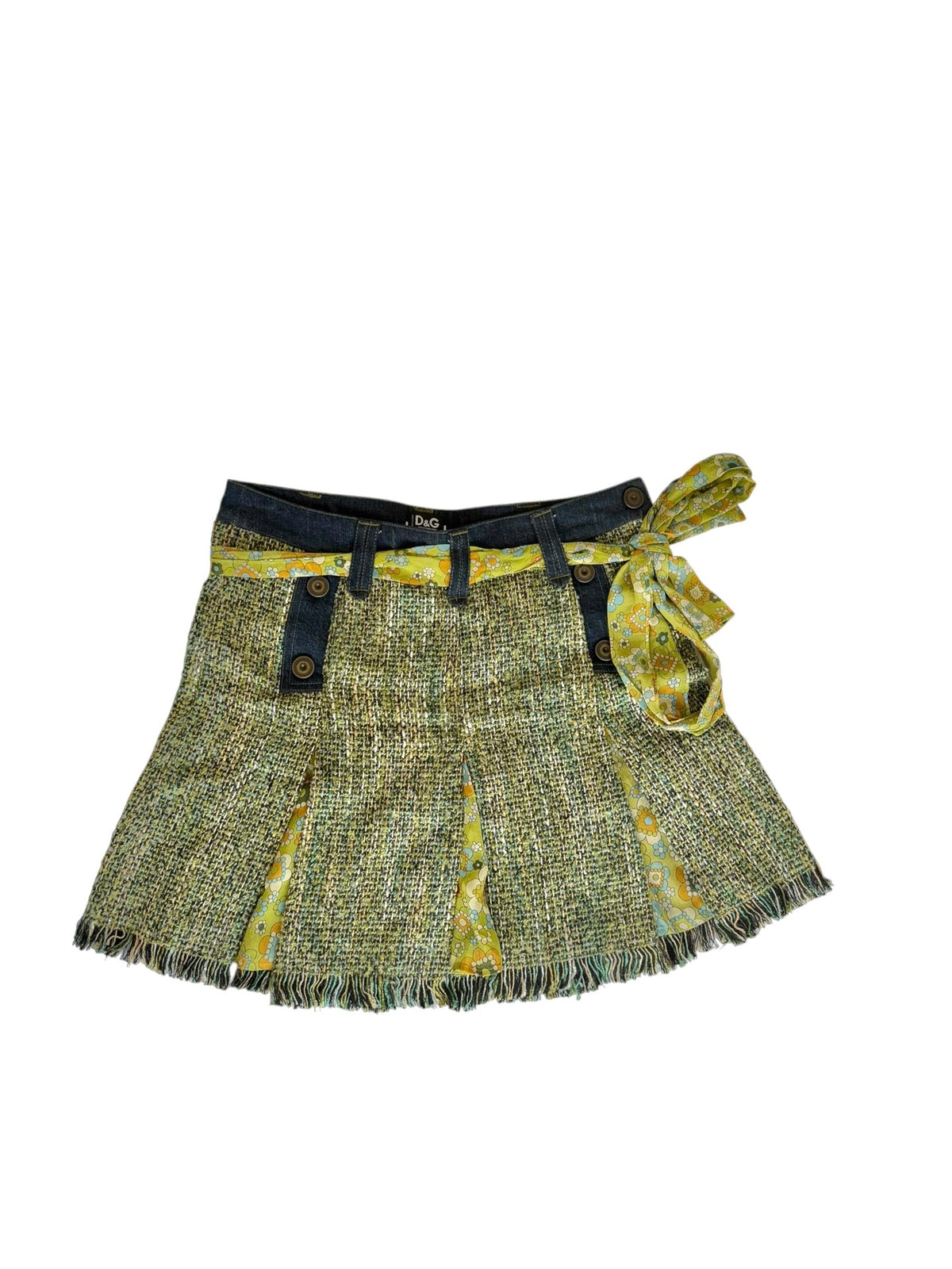 Dolce & Gabbana denim and green tweed mini skirt