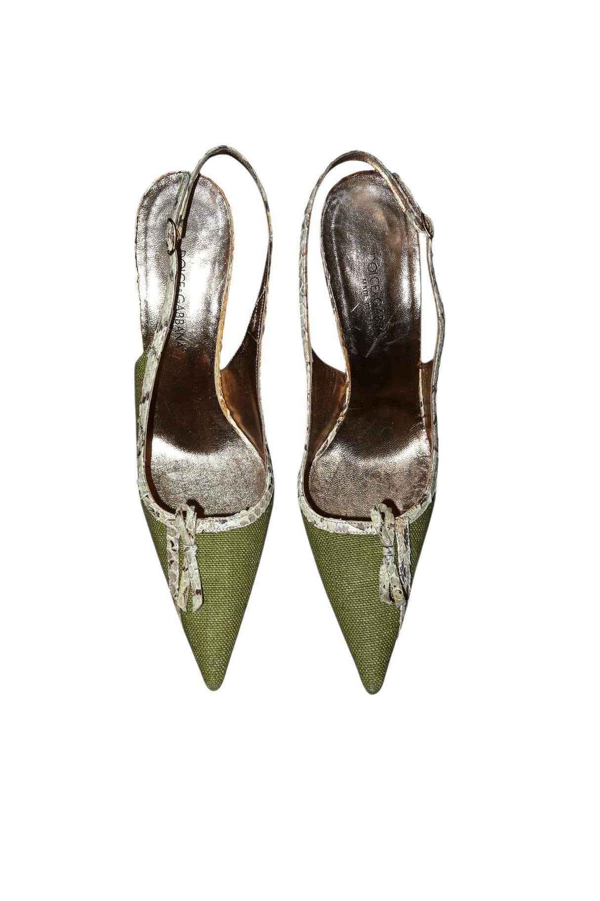 Dolce & Gabbana green linen heels with snakeskin accents (37)