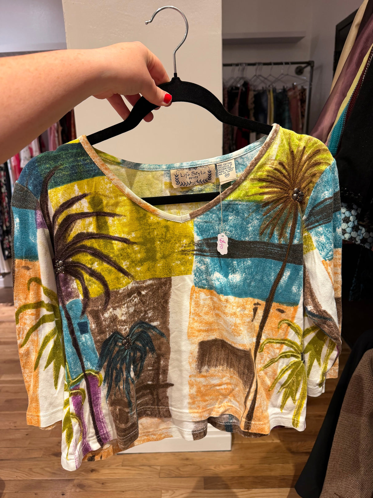 100% cotton multicolor palm tree shirt - sku tuv #367
