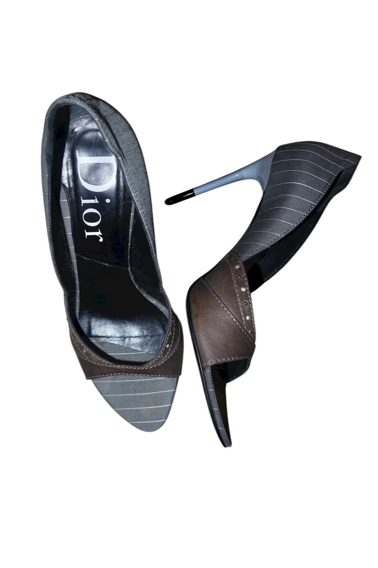 Dior grey/brown/white pinstriped heels (38)