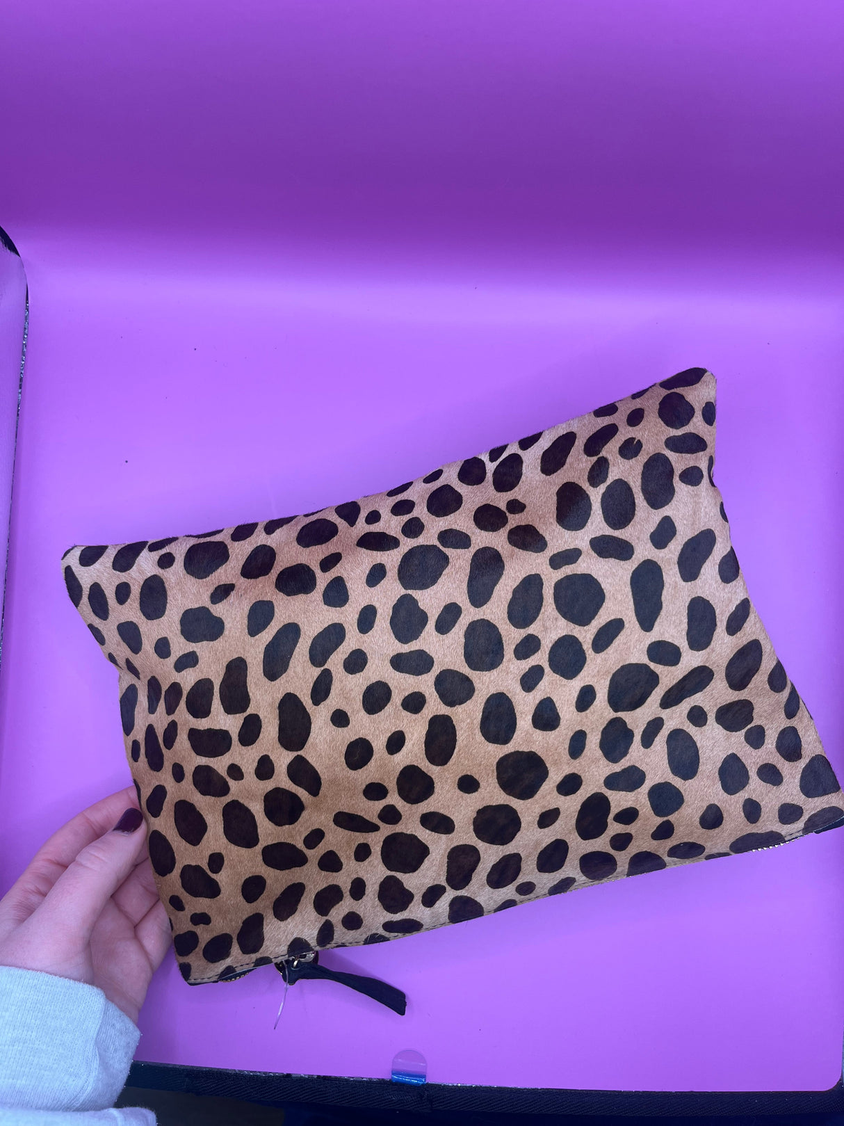 Preloved Clare V Leopard Pony Hair Clutch