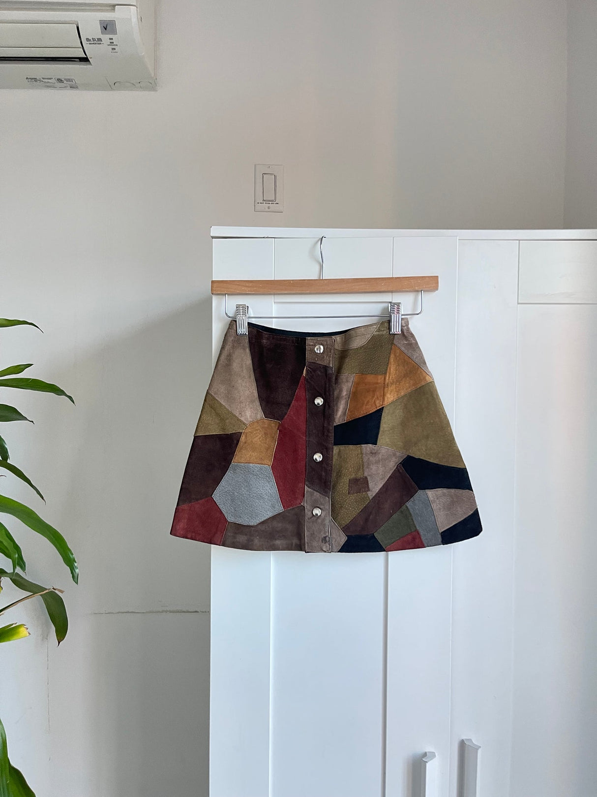 suede patchwork mini skirt