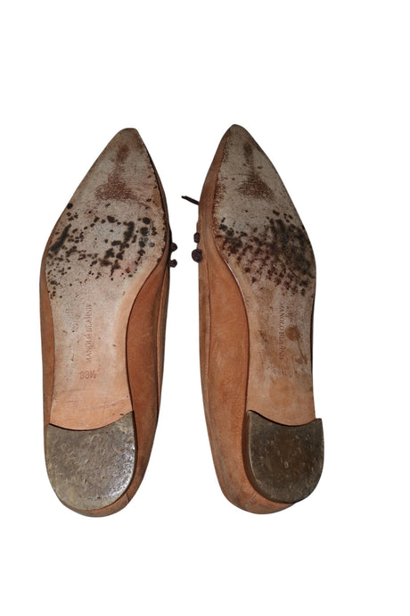 Manolo Blahnik camel suede flats with brown bows and details (38.5)
