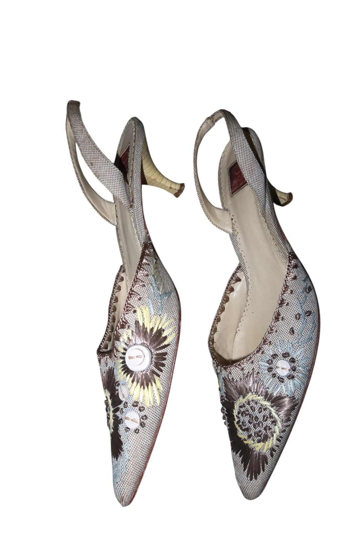 Oscar de la Renta tan floral embroidery slingback heels (9)