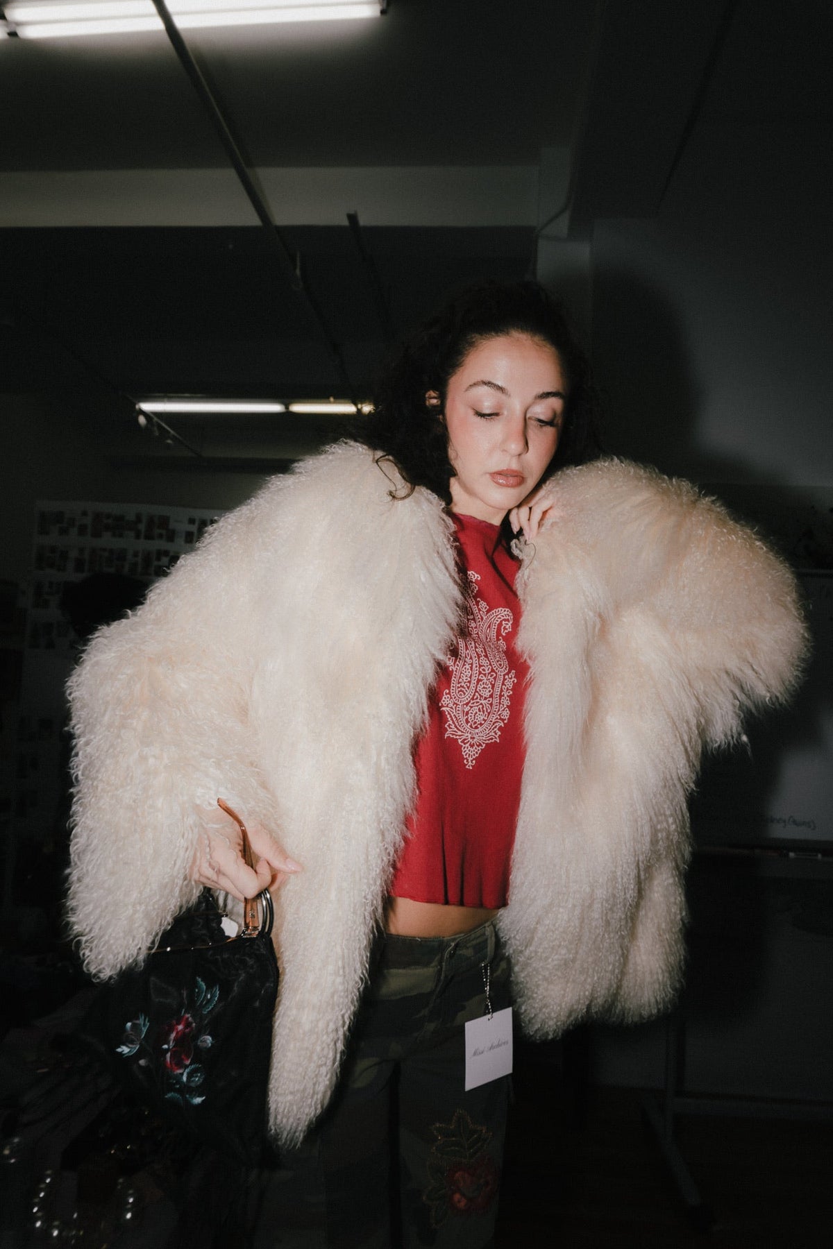 White Mongolian Fur Coat - TUV #56789