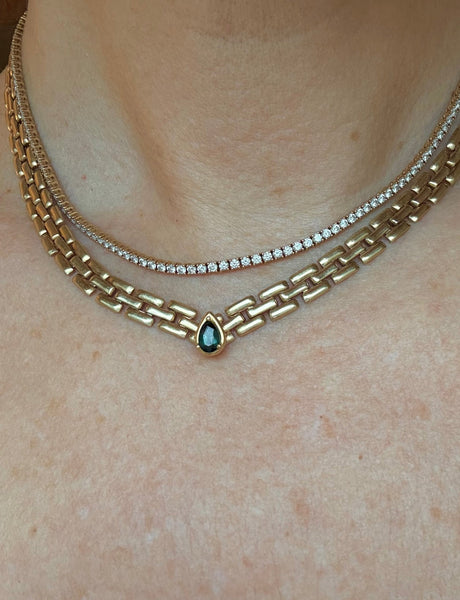 14K Gold Panther Necklace with Tourmaline