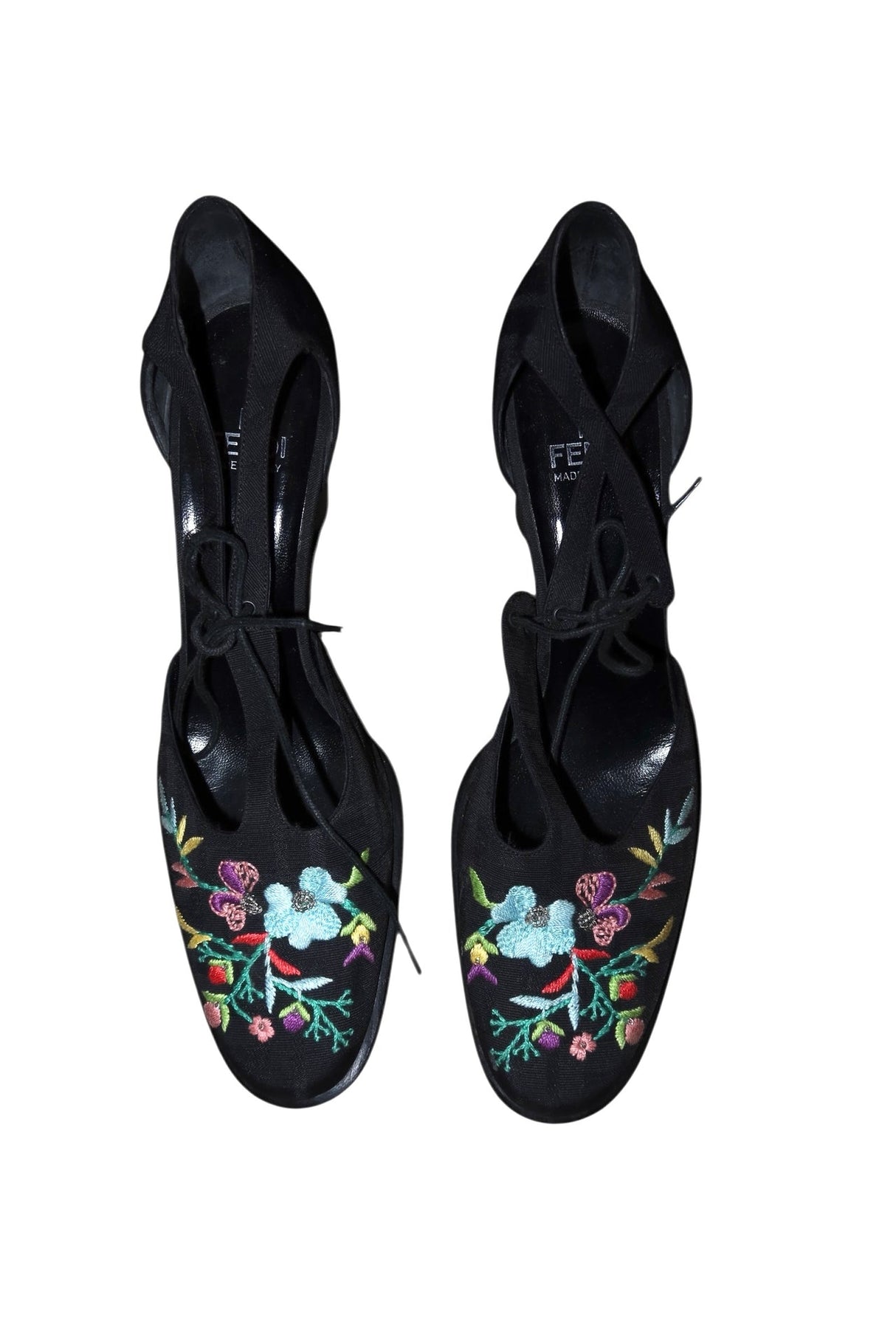 Fendi black monogram canvas heels with floral embroidery (40)