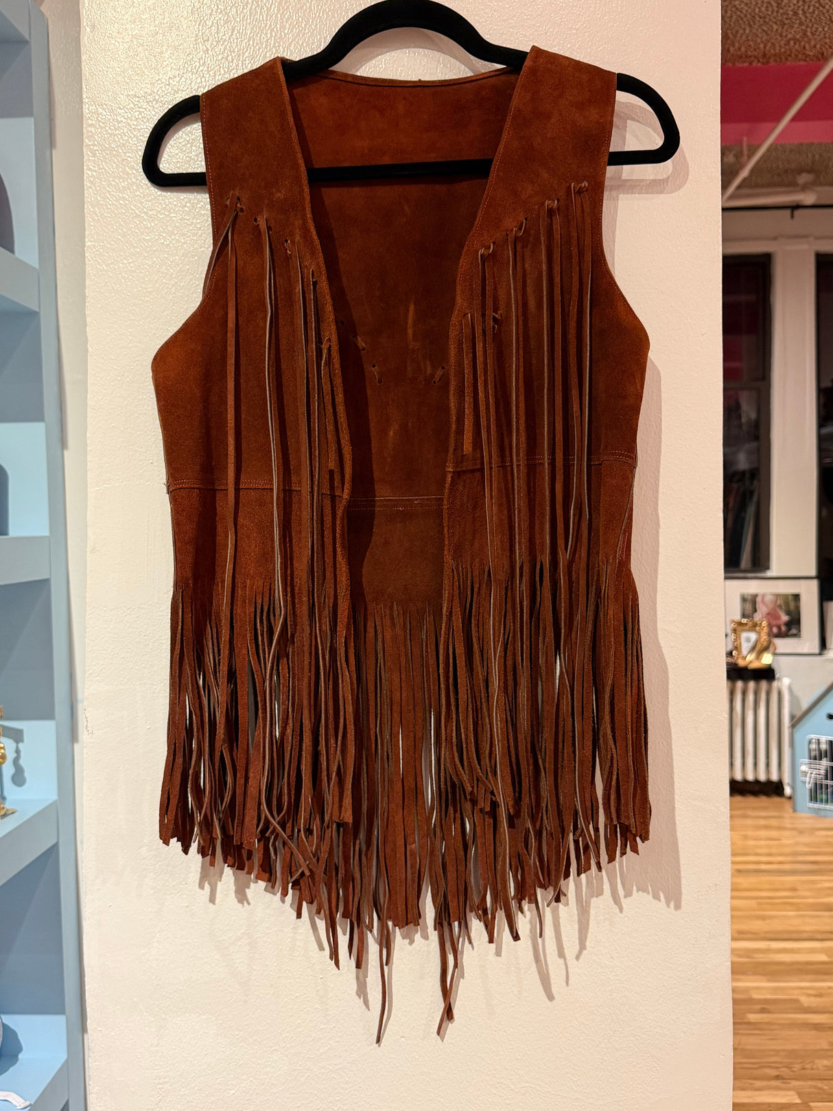 Vintage brown leather vest with fringe TUV #123425