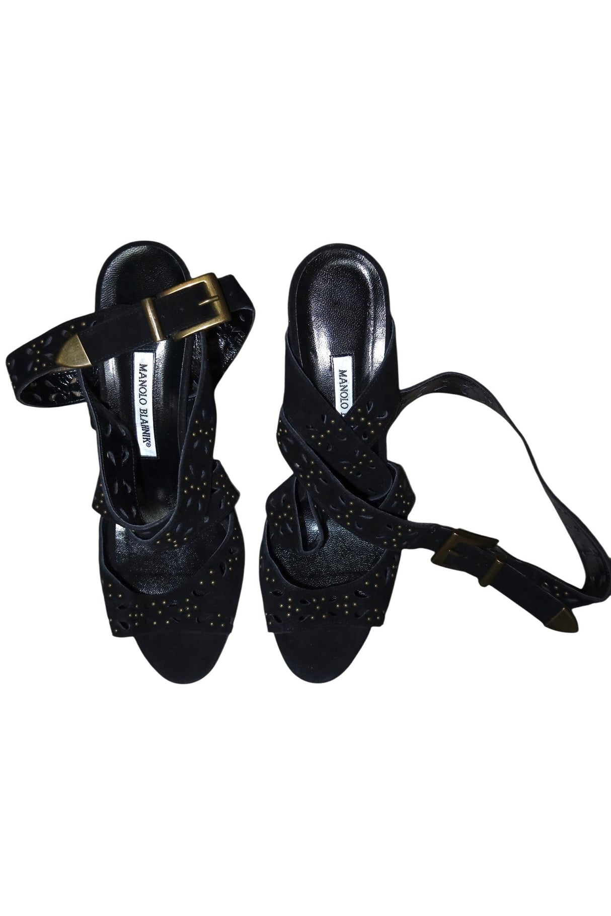 Manolo Blahnik black suede heels with gold studded details (40.5)