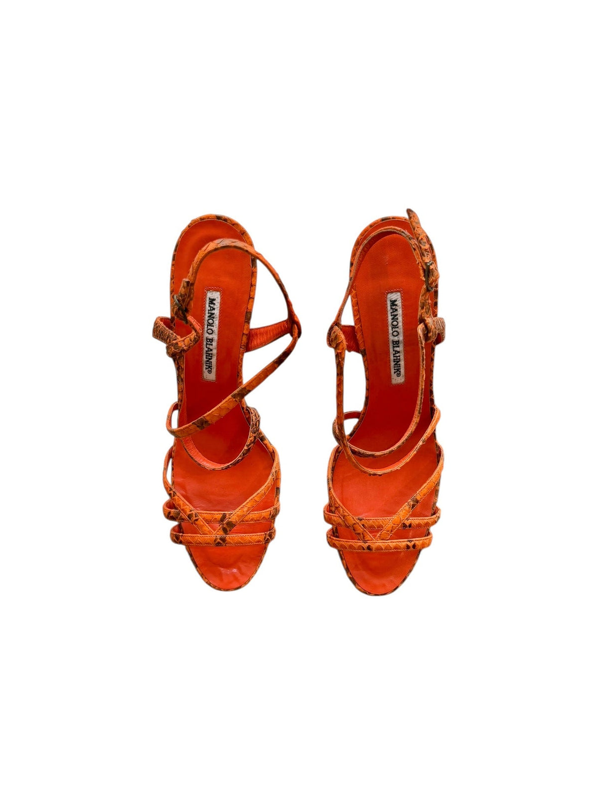 Manolo Blahnik orange snakeskin heels (41)