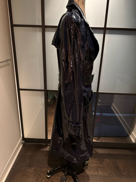 Diane von Furstenberg Size L Navy Blue Patent Leather Trenchcoat