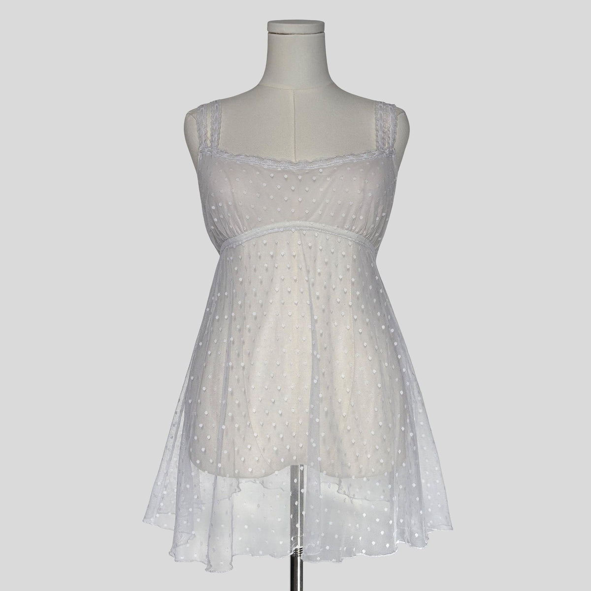 Sheer mesh polka dot babydoll in white