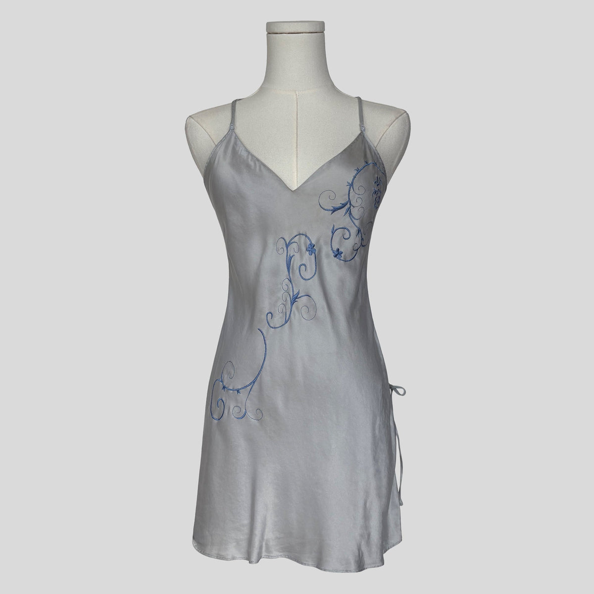 Embroidered silk swirl slip