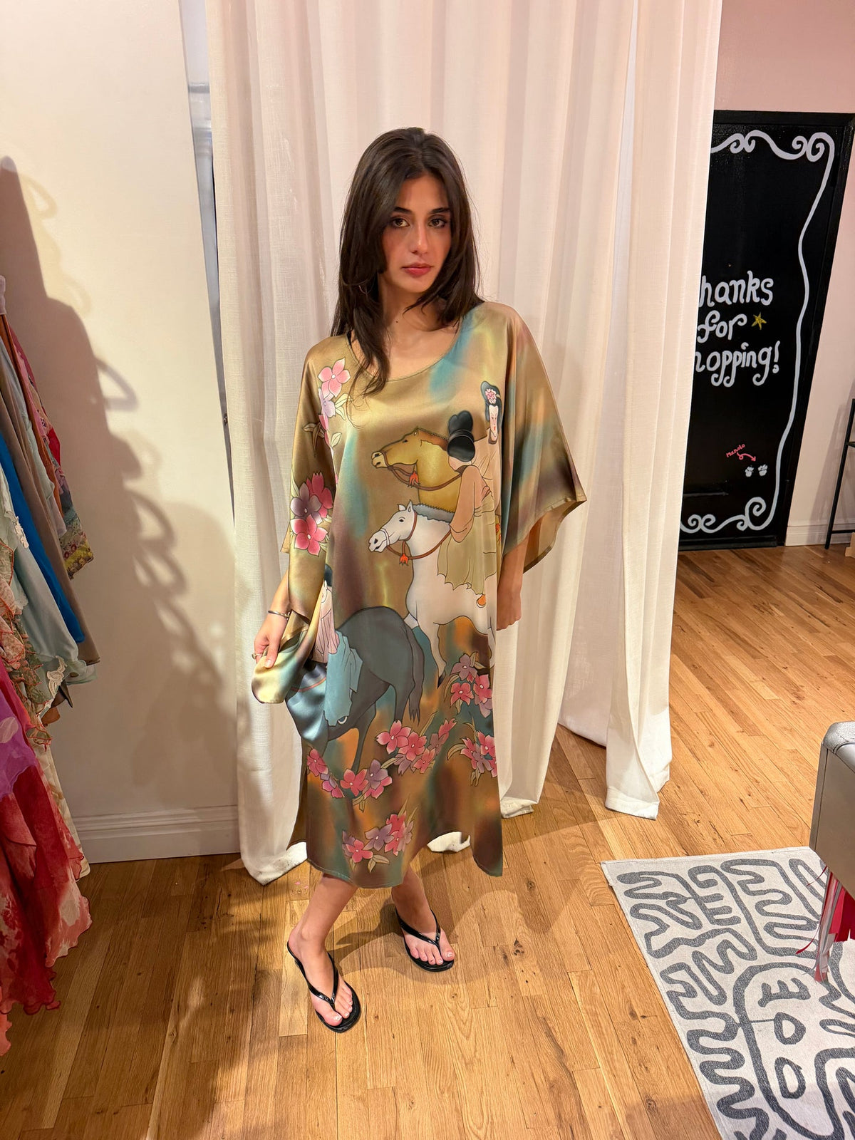 100% silk printed kaftan - sku tuv #22345