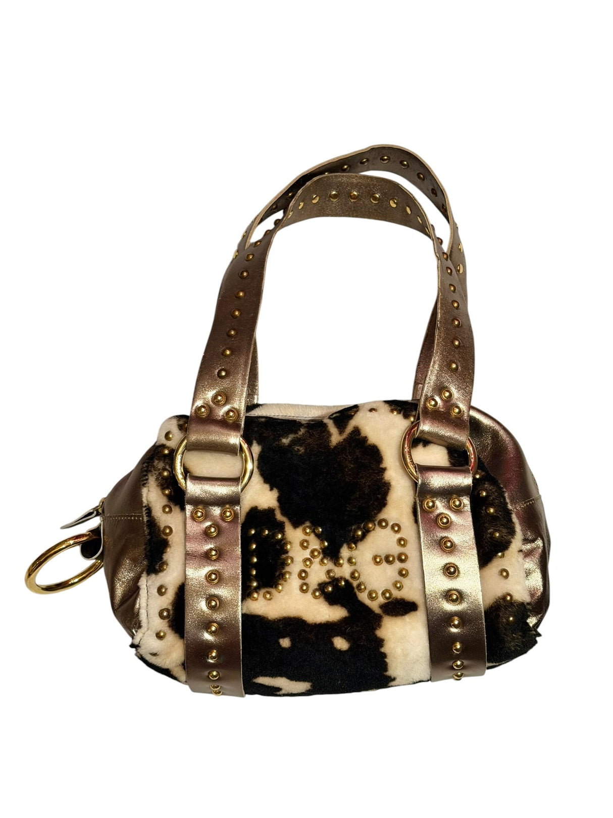 Dolce & Gabbana faux fur cow print bag with metallic straps