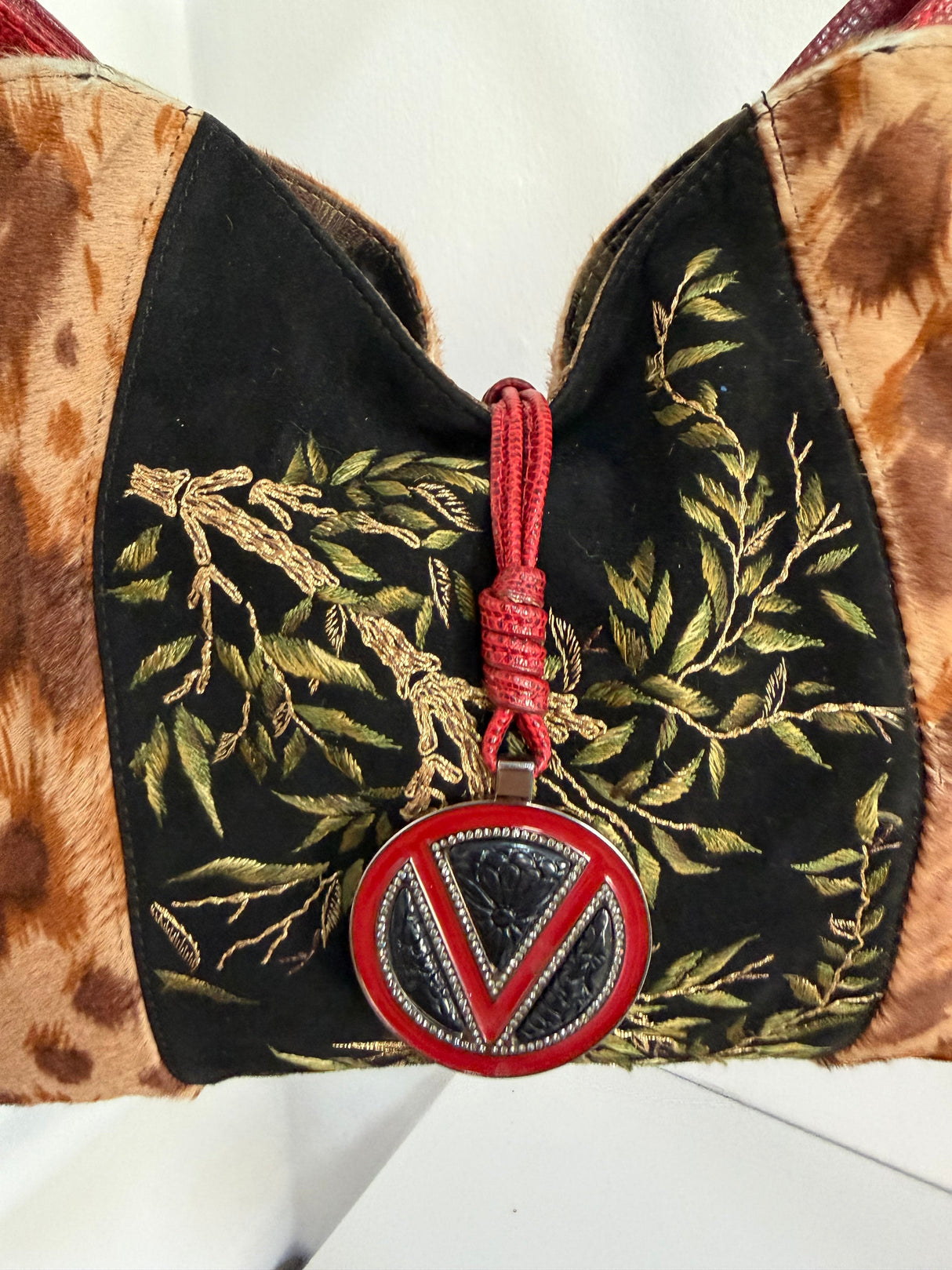 Rare Vintage Valentino Pony Hair V-Ring Hobo