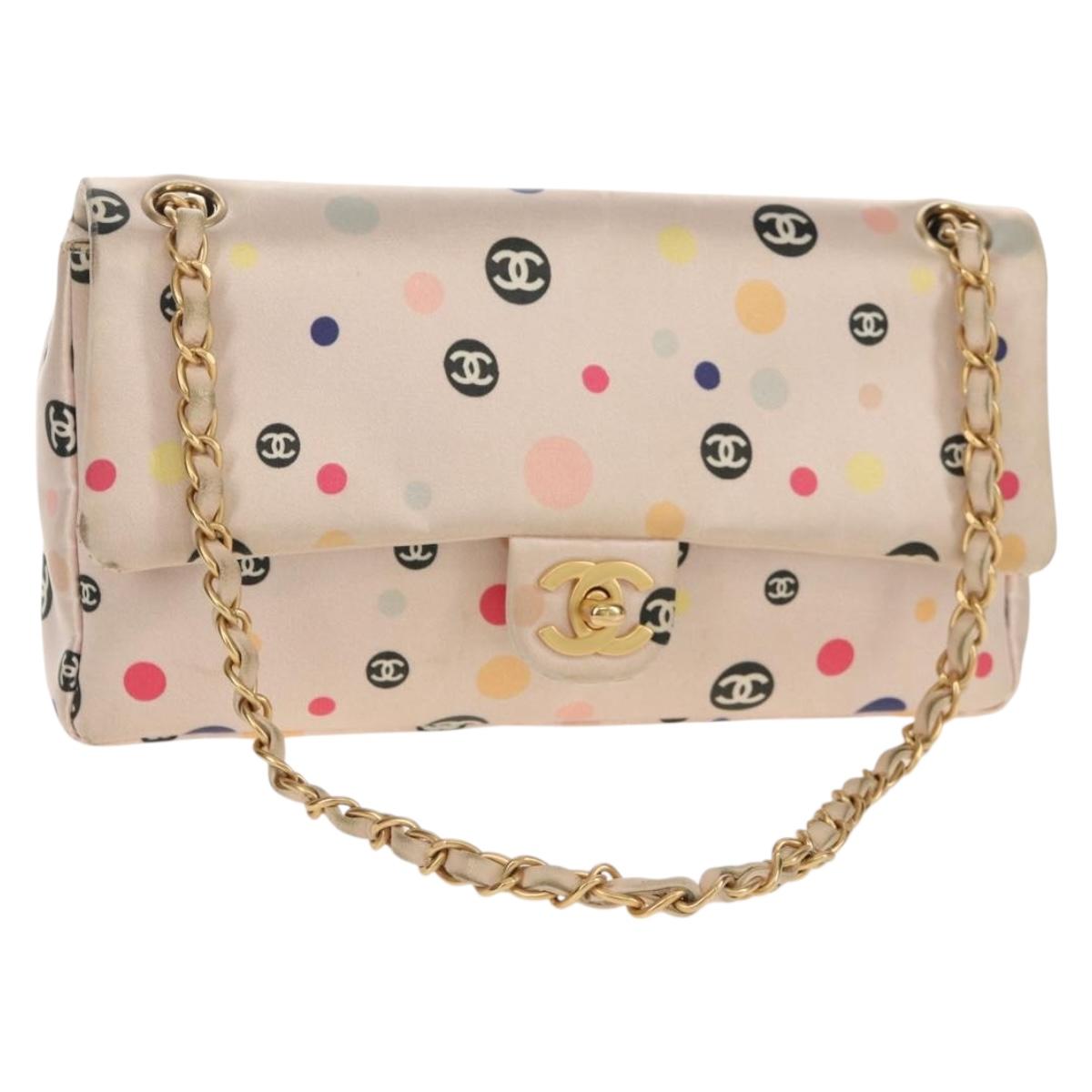 Chanel 2004 Pink Polka Dot Satin Flap Shoulder Bag