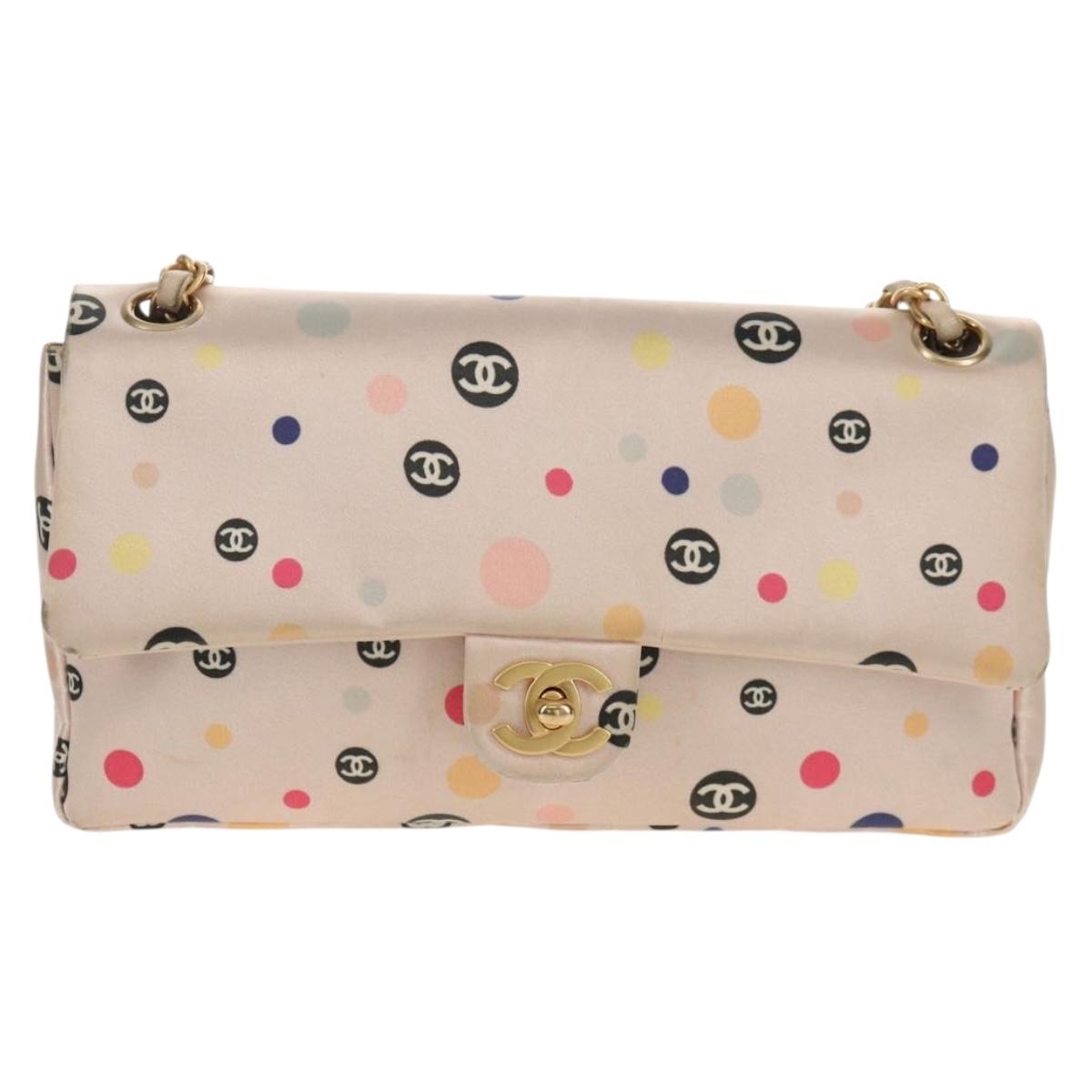 Chanel 2004 Pink Polka Dot Satin Flap Shoulder Bag