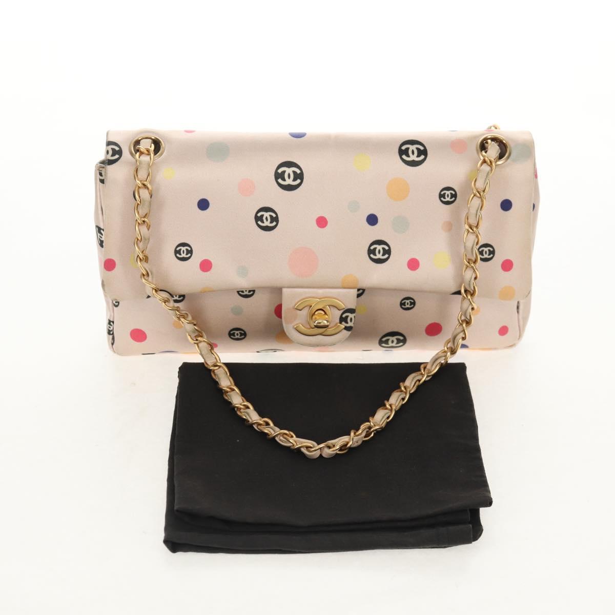 Chanel 2004 Pink Polka Dot Satin Flap Shoulder Bag