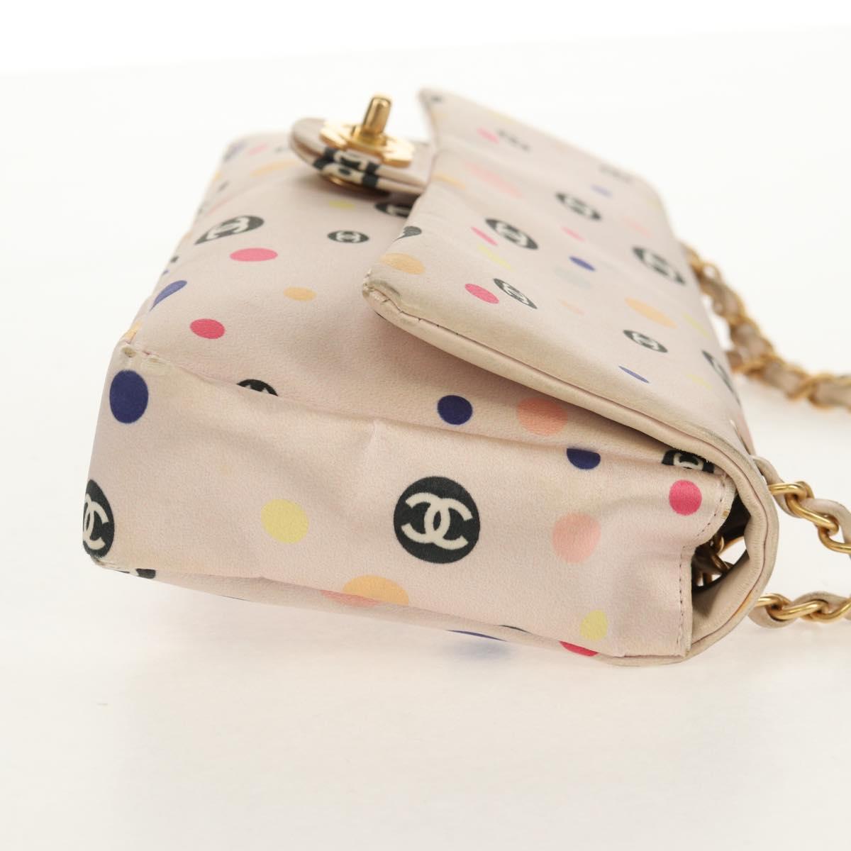 Chanel 2004 Pink Polka Dot Satin Flap Shoulder Bag
