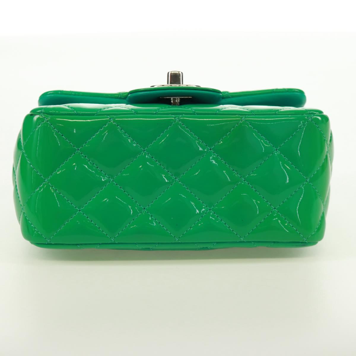 65 Chanel Classic Patent Mini Square Flap Bag Green