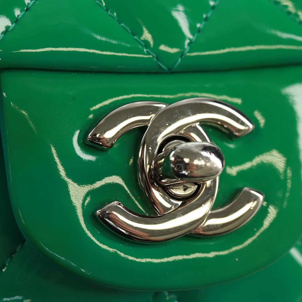 65 Chanel Classic Patent Mini Square Flap Bag Green