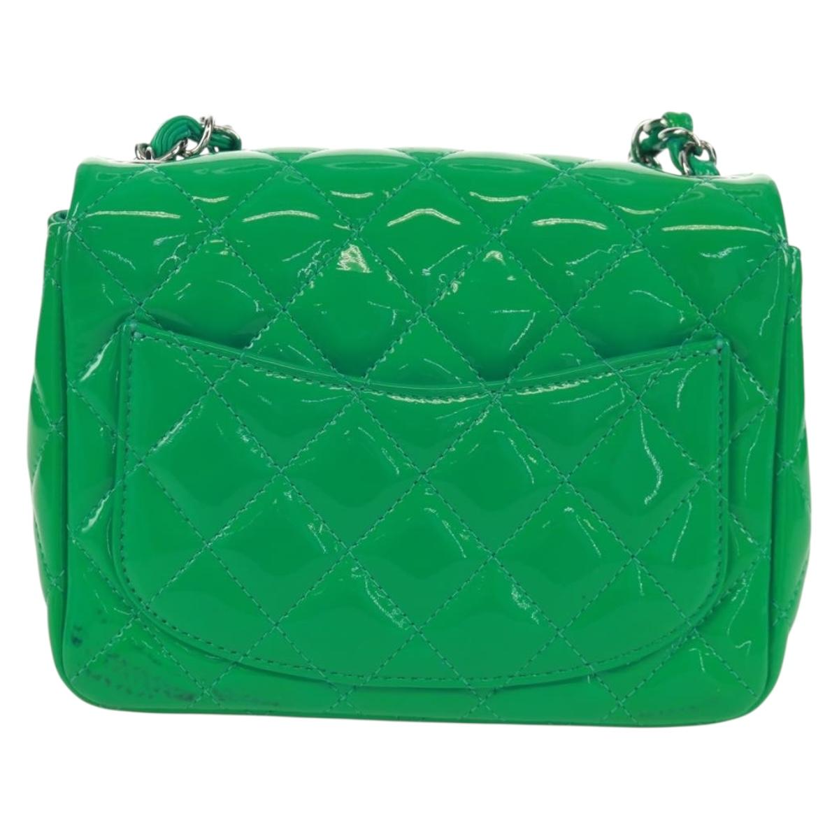 65 Chanel Classic Patent Mini Square Flap Bag Green