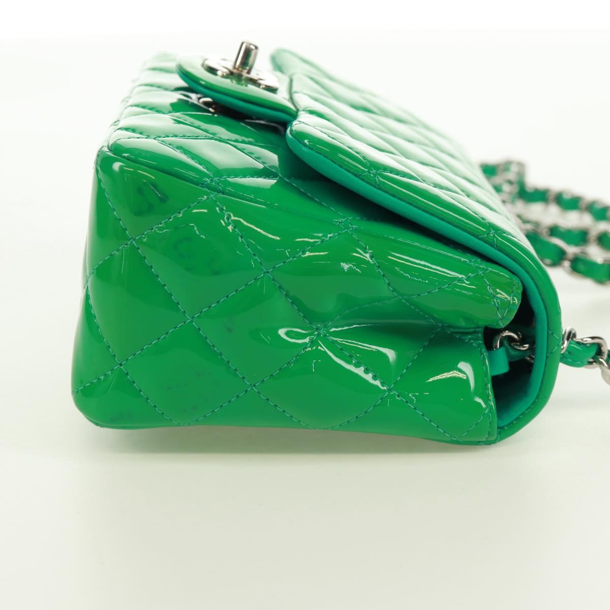 65 Chanel Classic Patent Mini Square Flap Bag Green