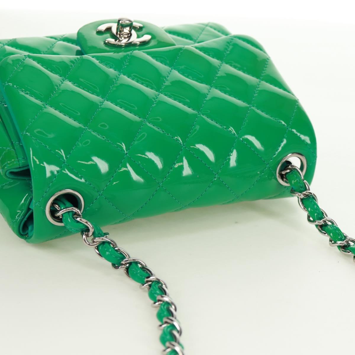 65 Chanel Classic Patent Mini Square Flap Bag Green