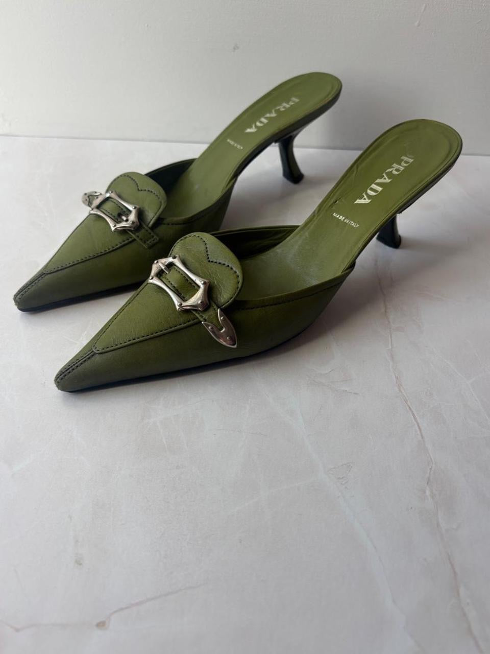 Prada EU 36 Olive Green Leather Pointed-toe Mule
