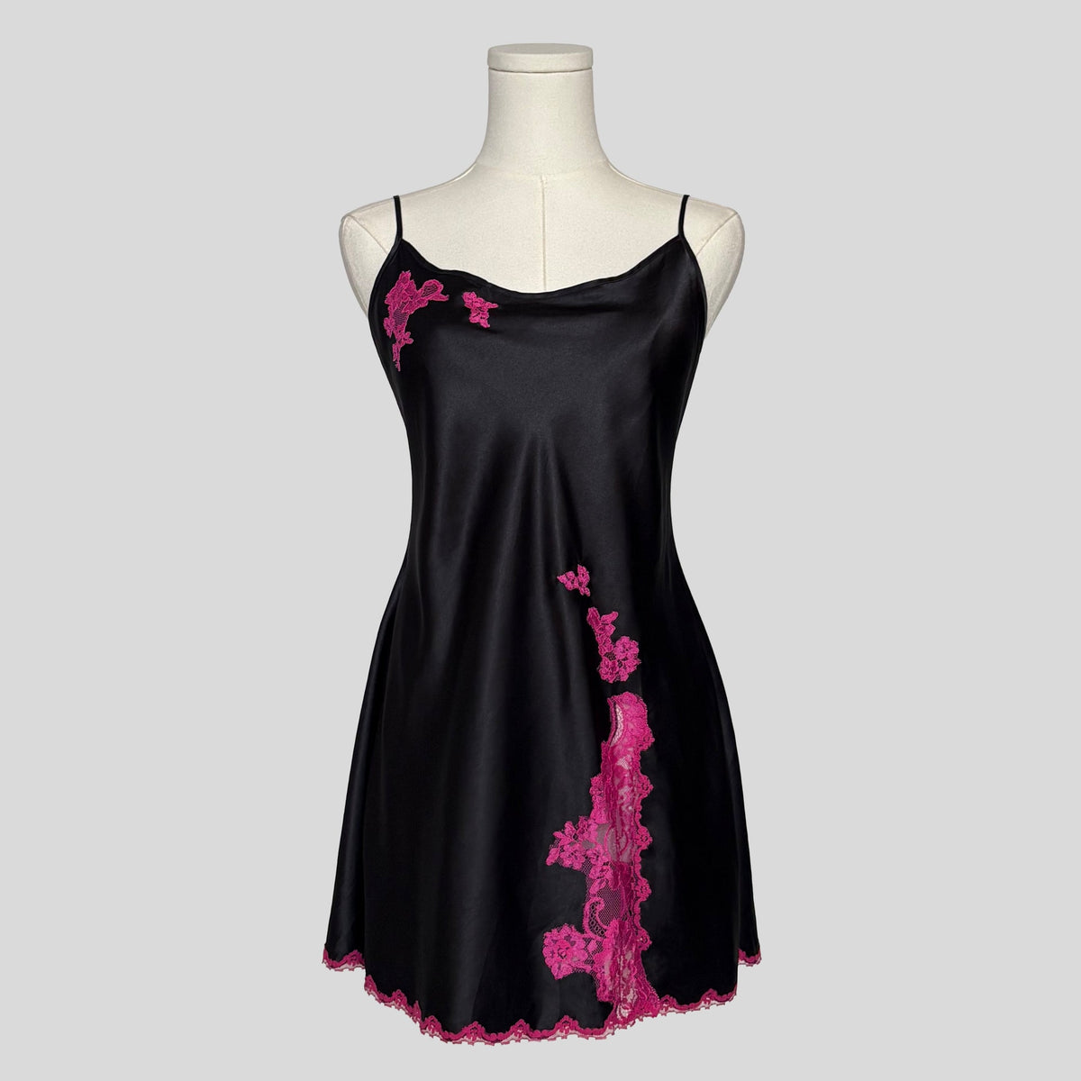 Fairy lace trim slip dress in black and hot pink