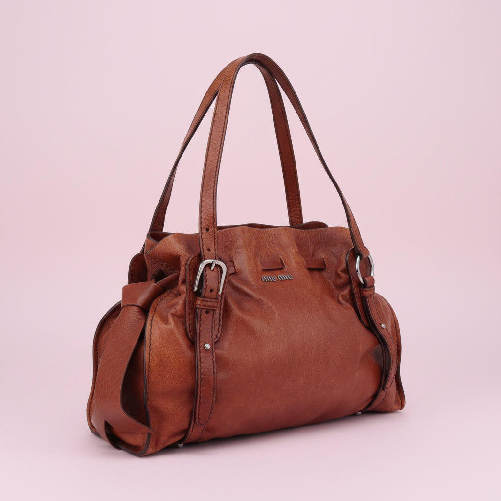 Miu Miu Cognac Leather Shoulder Bag