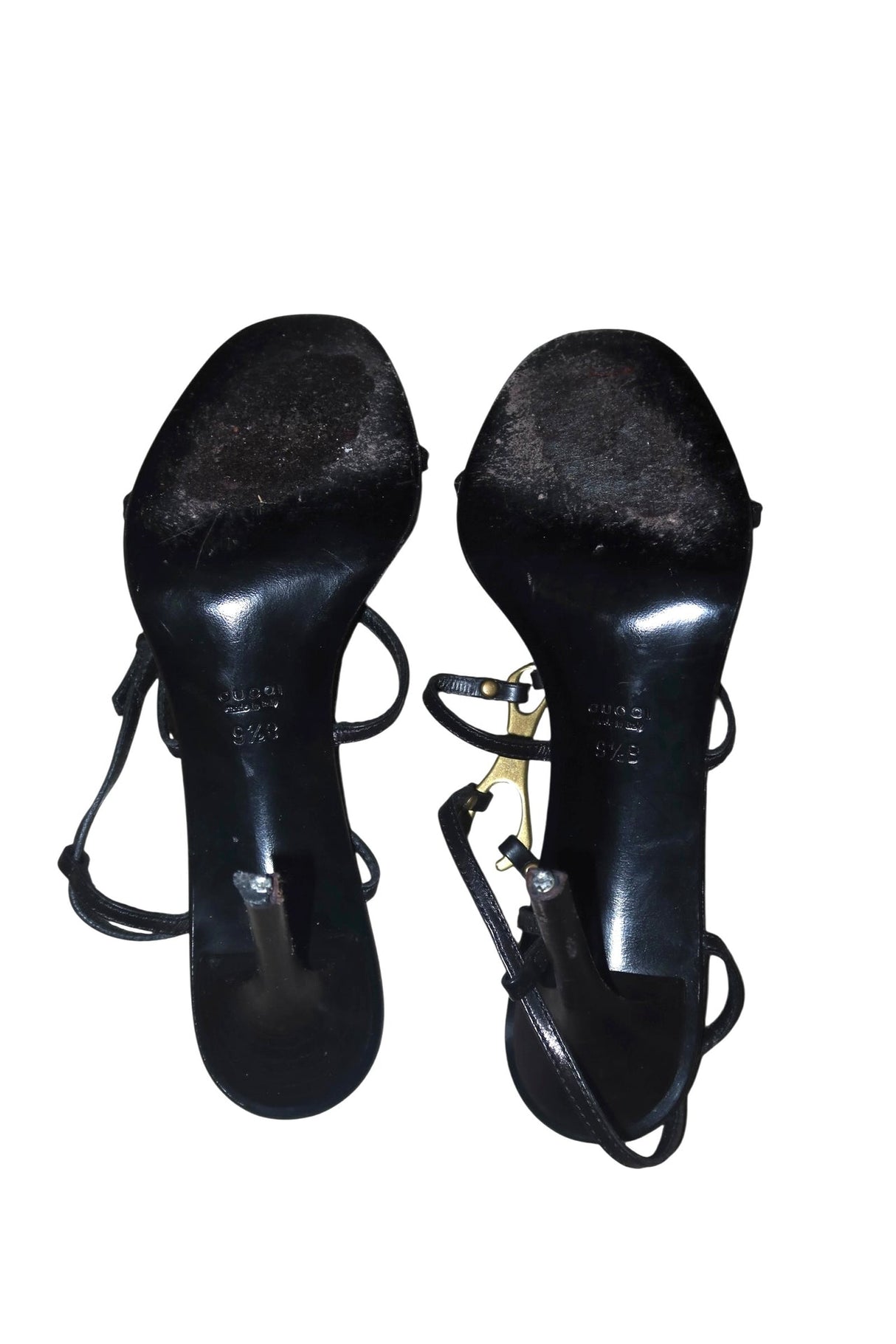 Gucci by Tom Ford black leather strappy heels with gold horsebit (9.5)