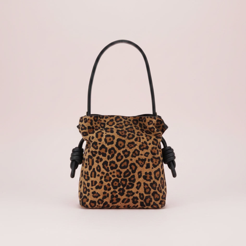 Loewe Calfskin Pony Hair Leopard Print Flamenco Knot Bag