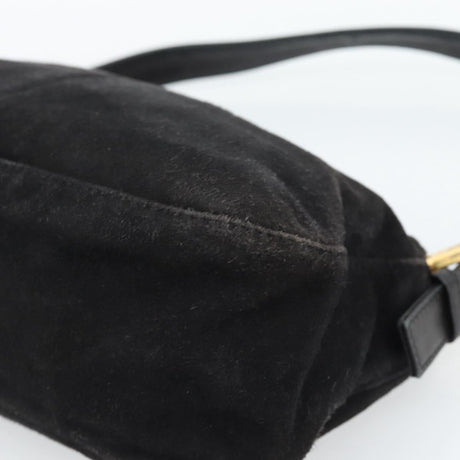 Fendi Black Suede Baguette Shoulder Bag with Red FF Hardware