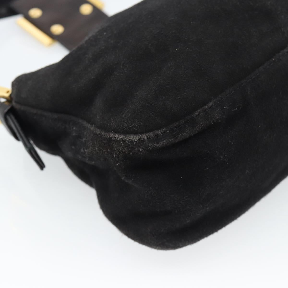 Fendi Black Suede Baguette Shoulder Bag with Red FF Hardware