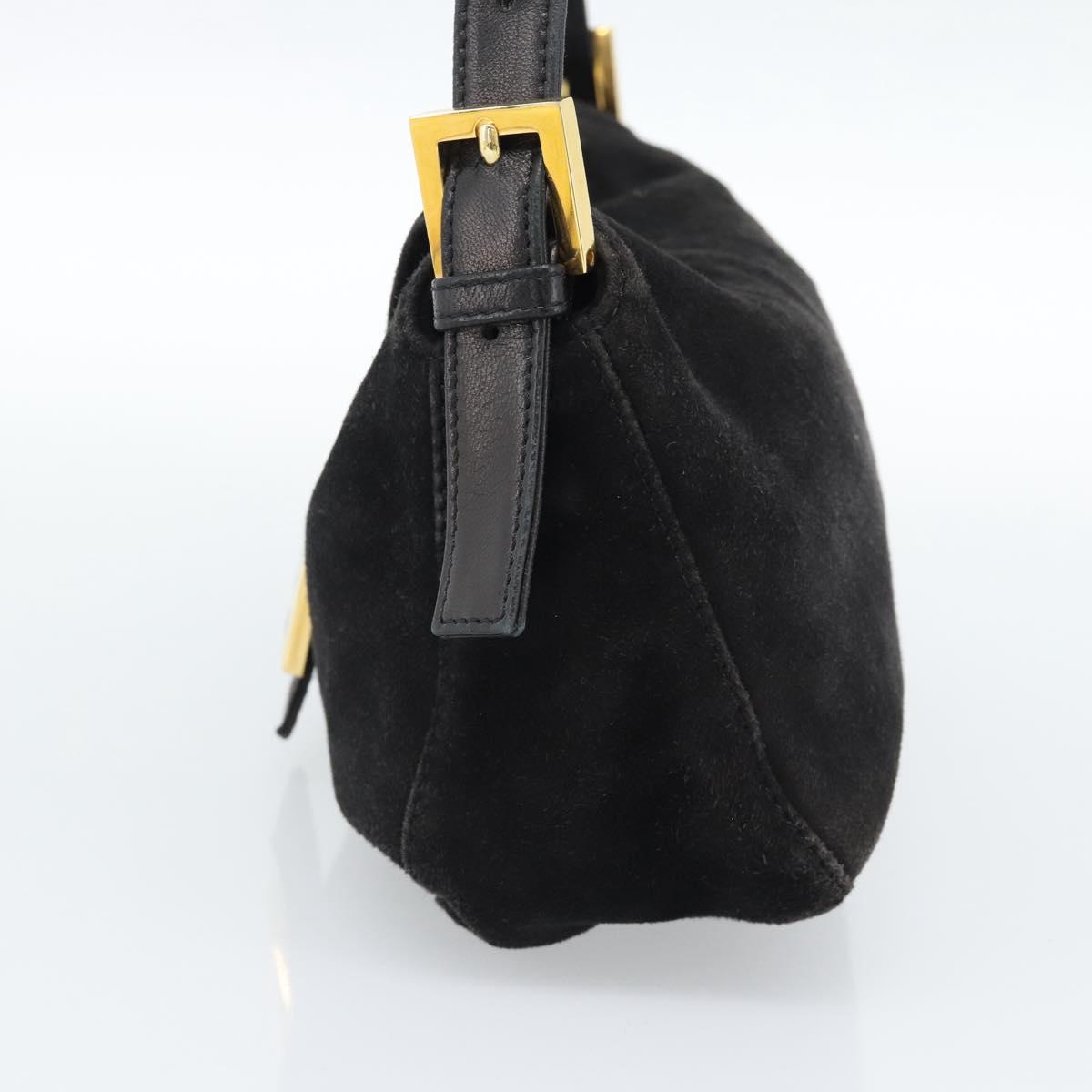 Fendi Black Suede Baguette Shoulder Bag with Red FF Hardware