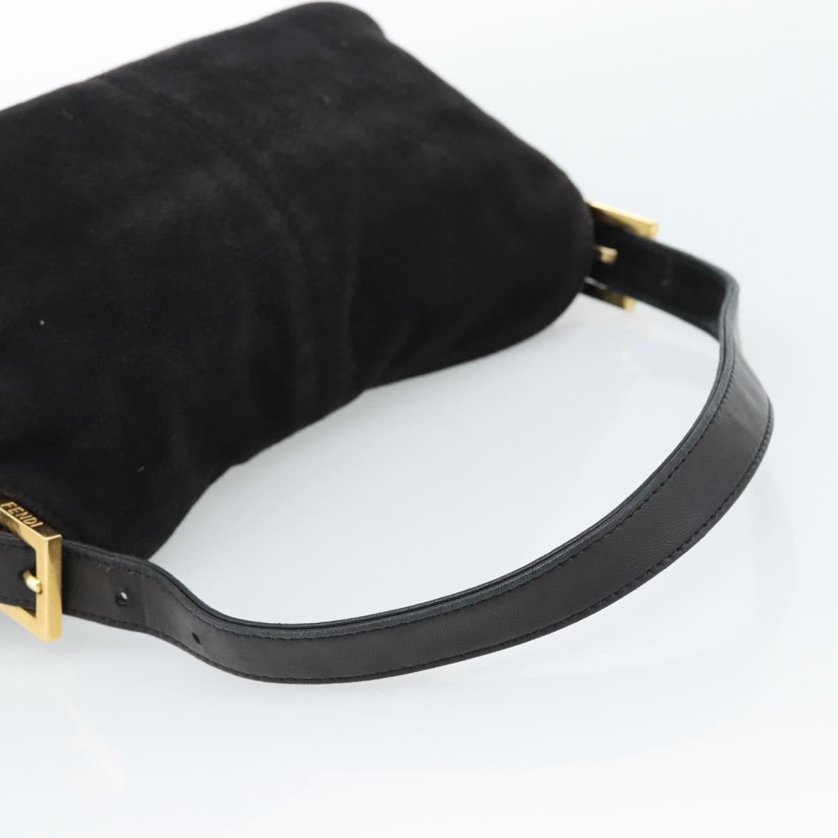 Fendi Black Suede Baguette Shoulder Bag with Red FF Hardware