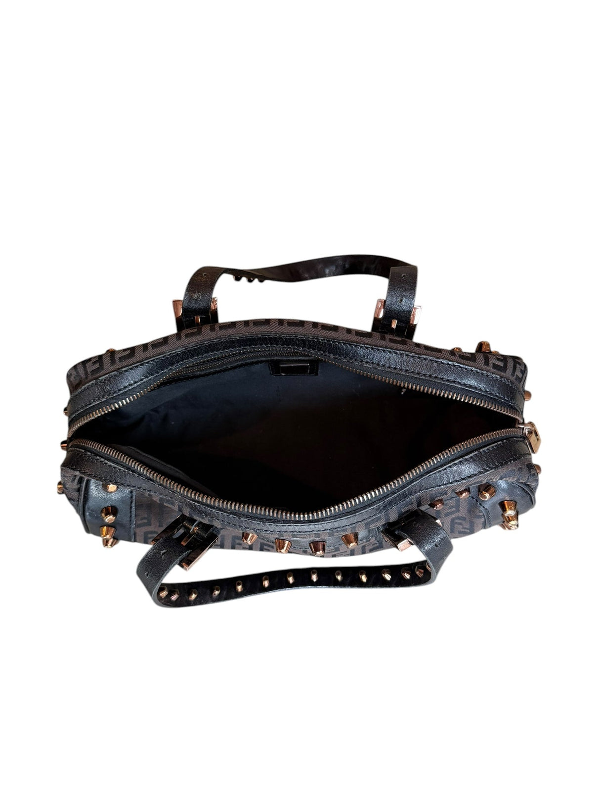 Fendi monogram barrel bag with gold studs