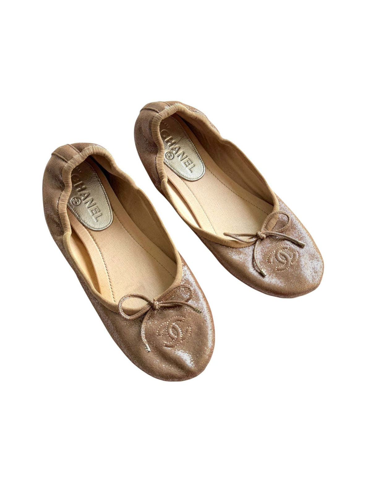 Chanel metallic rose gold ballerina flats (37)