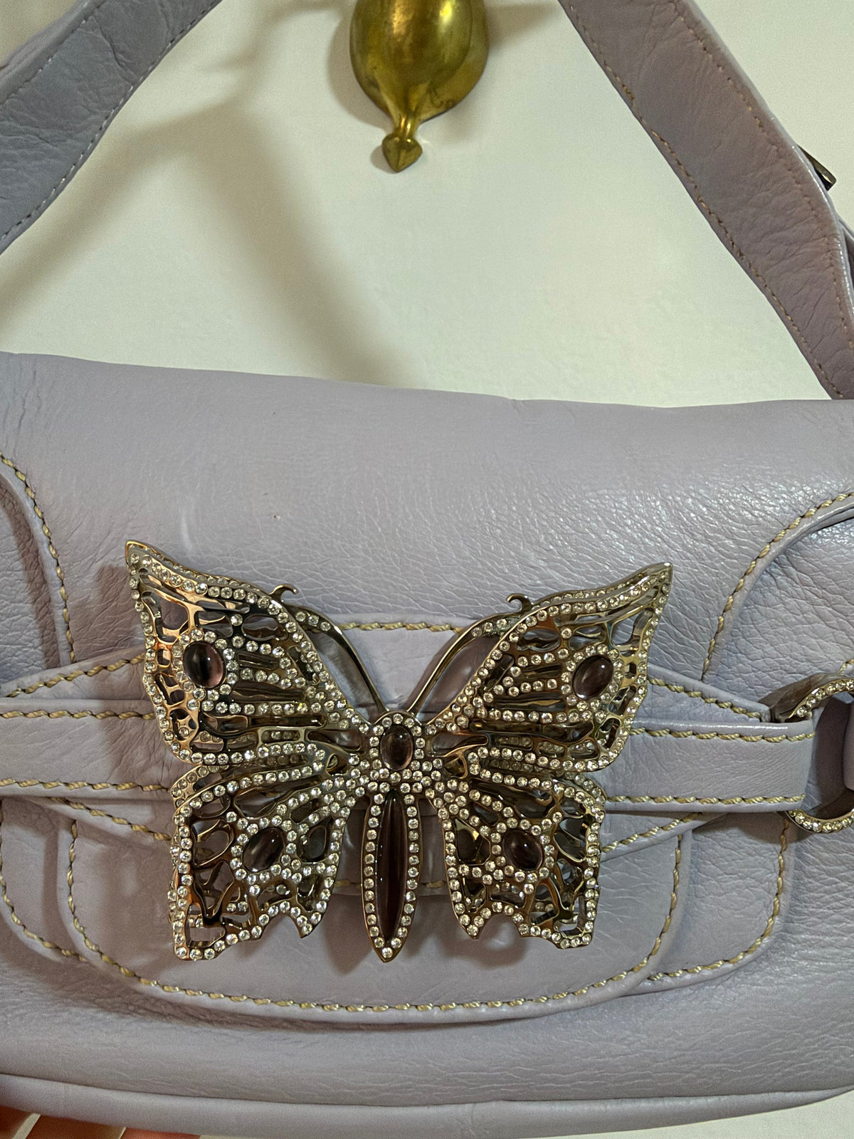 Authentic Vintage Valentino Garavani Spring/Summer 2004 Rhinestone Butterfly Lambskin Leather Shoulder Bag – Pastel Lilac