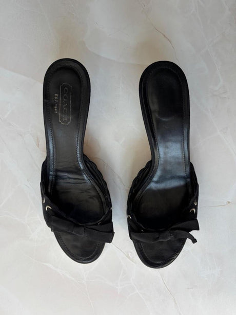 Coach US 9.5 Black Suede Open Toe Kitten Heel Mule