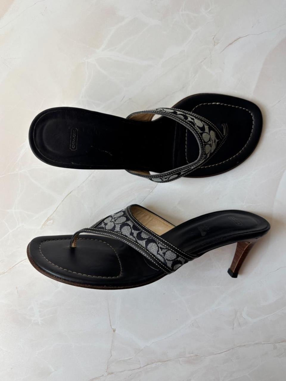 Coach US 9.5 Navy Monogram Canvas Thong Sandal