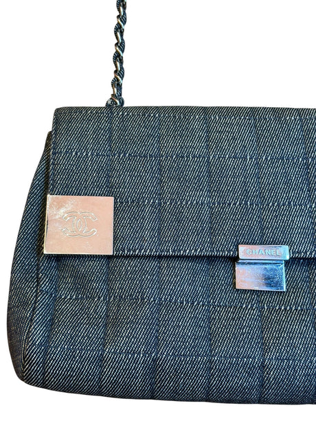 Chanel grey denim chocolate bar flap bag