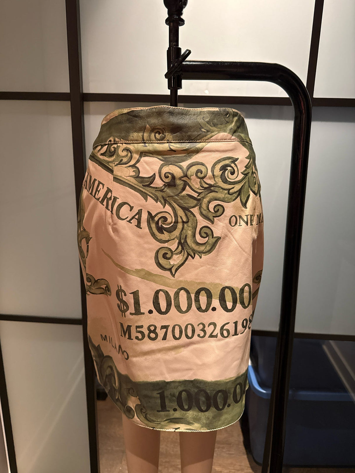 Moschino Green & Ivory Leather Million Dollar Skirt