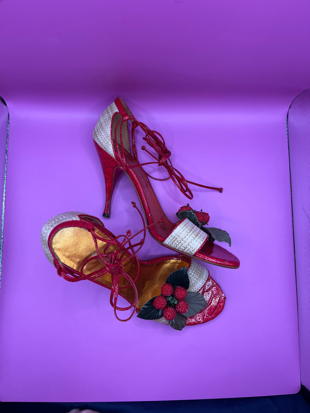 Emanuel Ungaro Heels with Berries and Tie Closure - Size 39