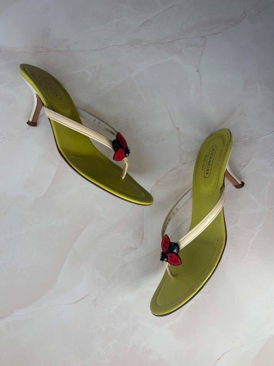 Coach US 9 Rare Ladybug Green Leather Thong Sandal