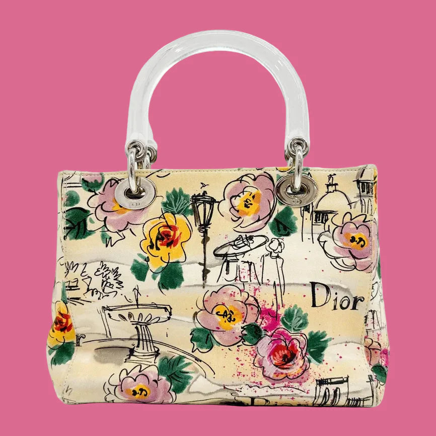 Dior Lady Beige Printed Canvas Handbag