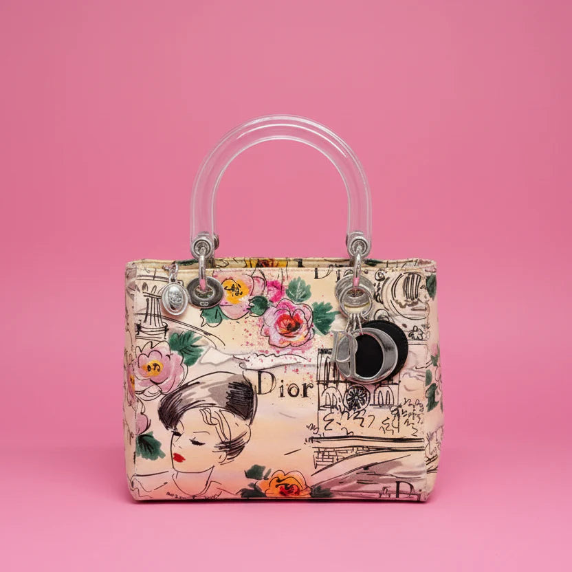 Dior Lady Beige Printed Canvas Handbag
